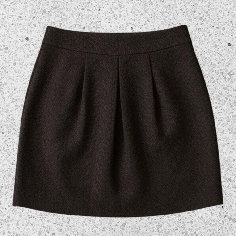 Eileen Fisher Musel Herringbone Wool Distorted Pleat Skirt Preppy‎ Brown size XS